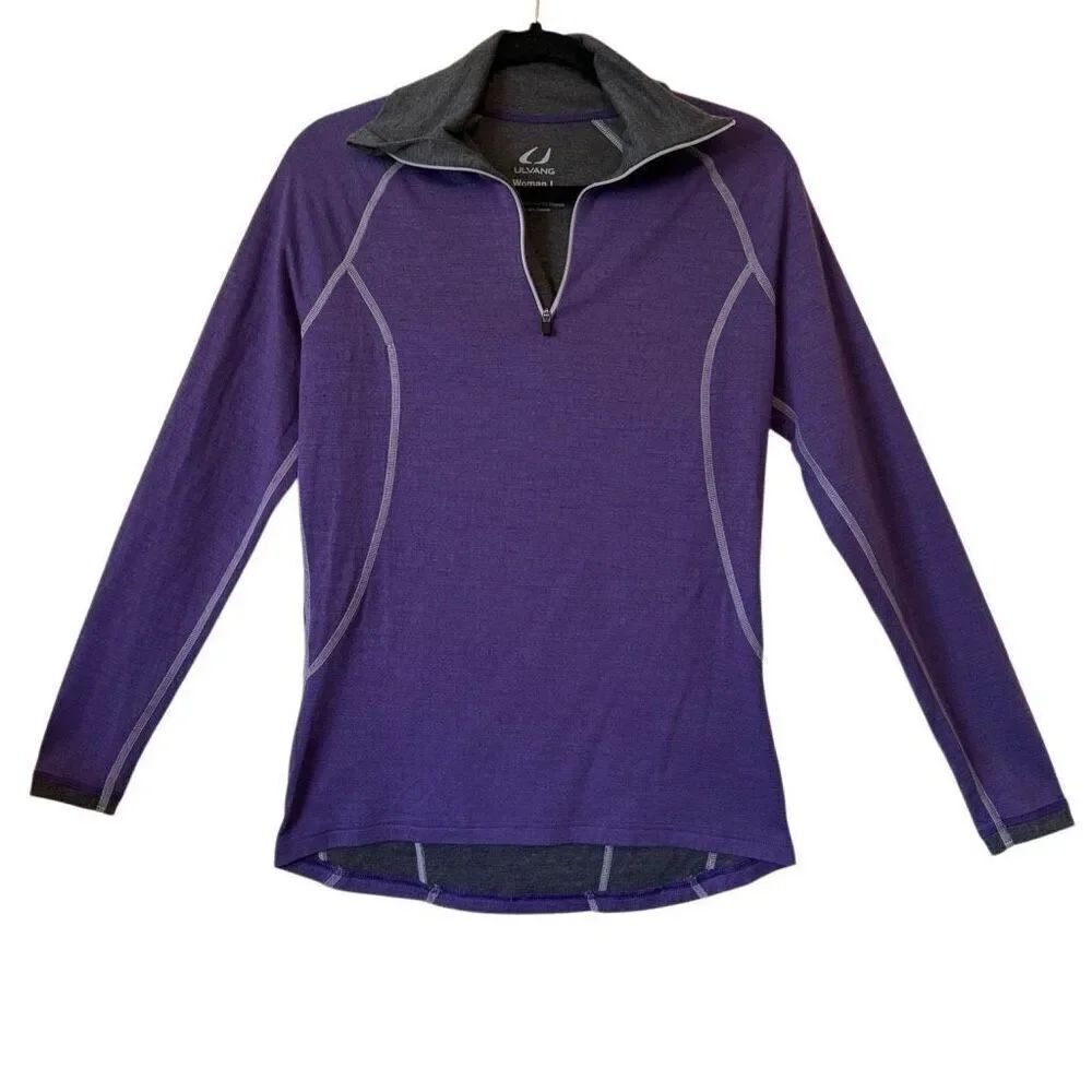 Ulvang Women’s Top Purple & Gray Long Sleeve Merino Wool Blend Running Sport SzL